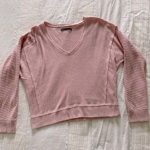 Abercrombie & Fitch M pink waffle knit v-neck boxy long sleeve top